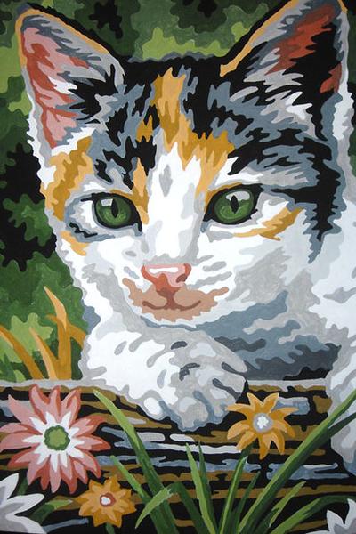 A paint by numbers painting of a kitten